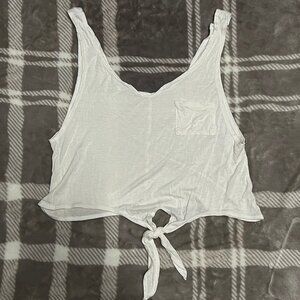 White Tie-Front Pocket Tank – Comfy & Casual